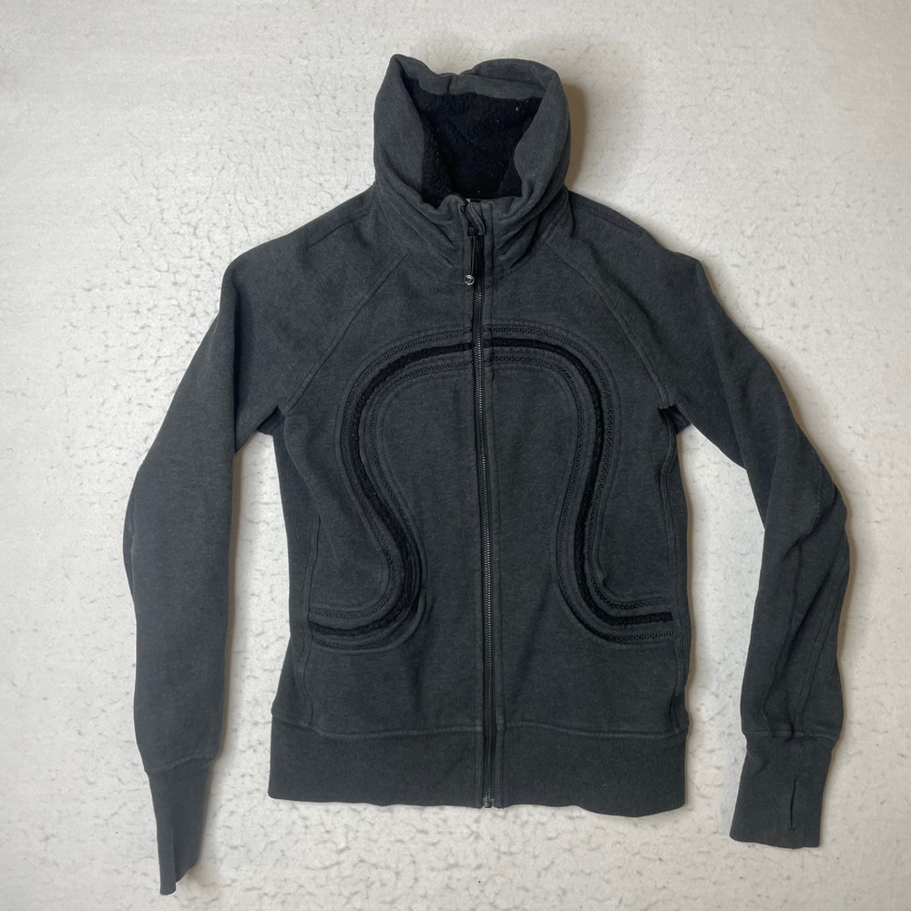 Lululemon Cuddle Up Jacket Full Zip Charcoal Grey Sherpa Lined‎ Size 8